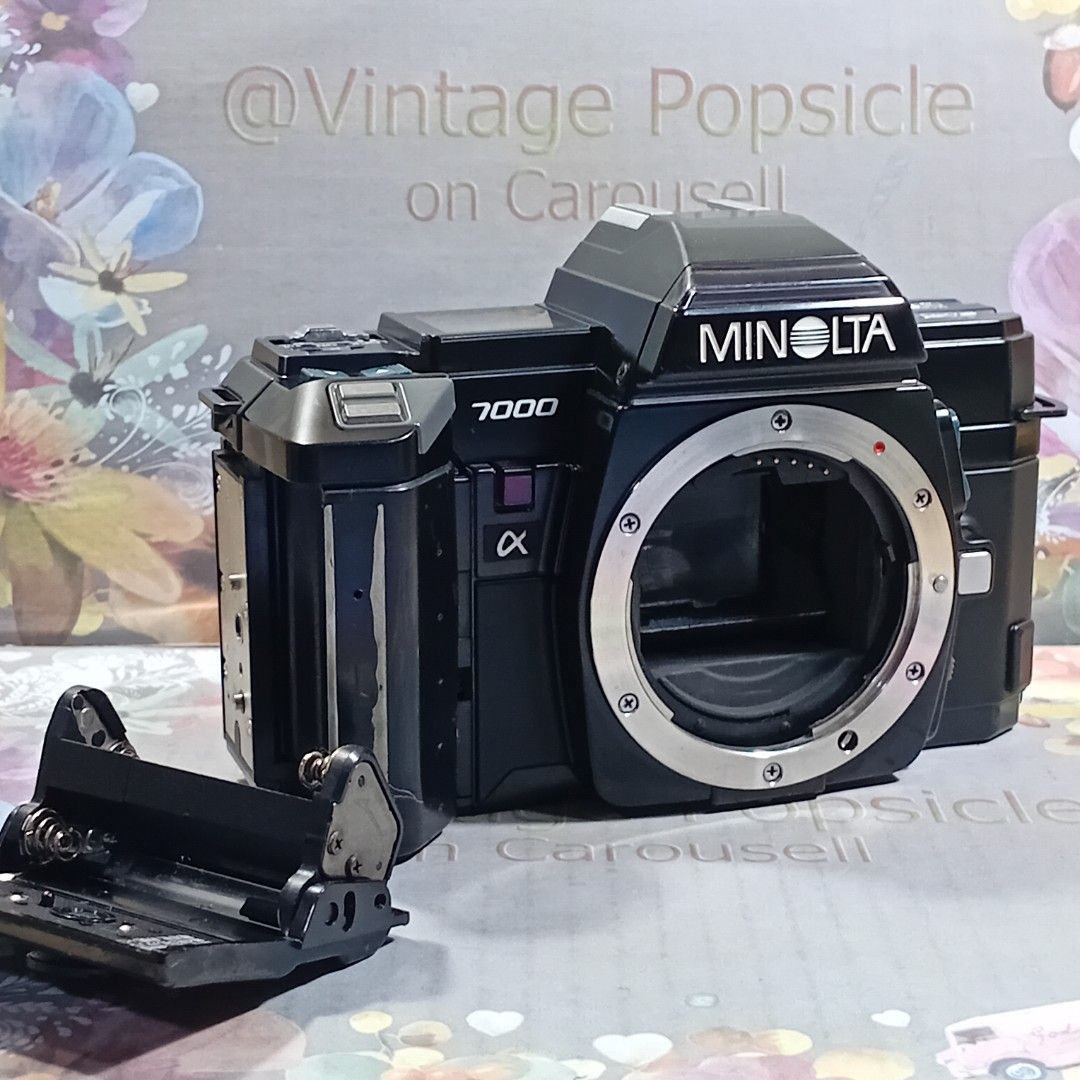 Minolta Alpha 7000 body excellent (Category: Cameras) located in Paranaque City. Submitted by vintagepopsicle (Listing ID 1377336806, Image 3). Description: Excellent Minolta A7000 body (maxxum). Cleaned and tested. Pls examine actual photos posted as they are part of the description. Ready for custom/skin. Shutter and AF tested working. Super bright VF. IMO This is the beefed up motorized next gen version of the x700 we all loved and collected. 