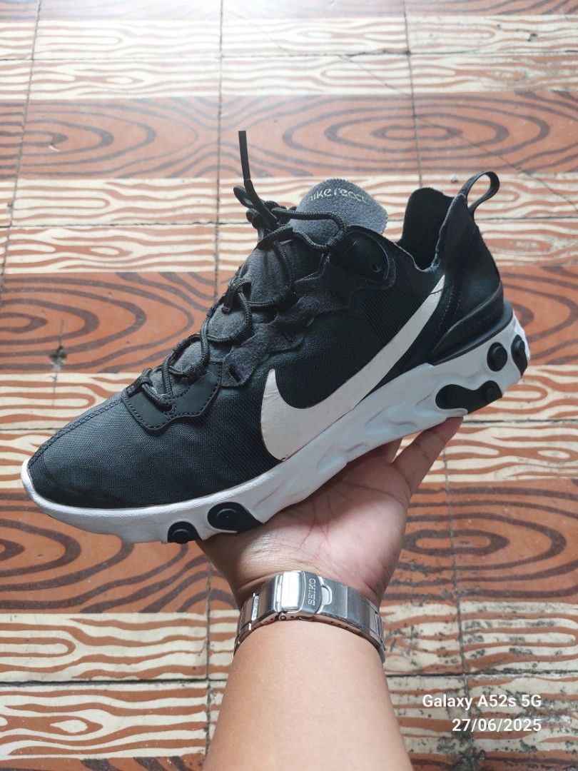 Nike React Element 55 'Black White' Men's Shoes(28 cm) (Category: Sneakers) located in Baguio. Submitted by brand_master (Listing ID 1377293227, Image 1). Description: Authentic Nike React Element 55 'Black White' Men's Shoes Size 10 US/28 cm Slightly used Thick outsole No box No issue In excellent condition.