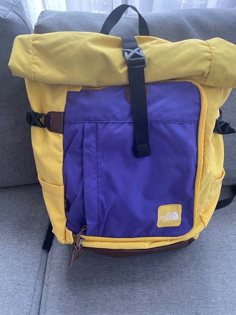 NORTHFACE backpack (Category: Backpacks) located in Davao. Submitted by mliza1020 (Listing ID 1377209259, Image 1). Description: Northface Large backpack. No flaws Color: Yello/Lavender/brown (leather).
