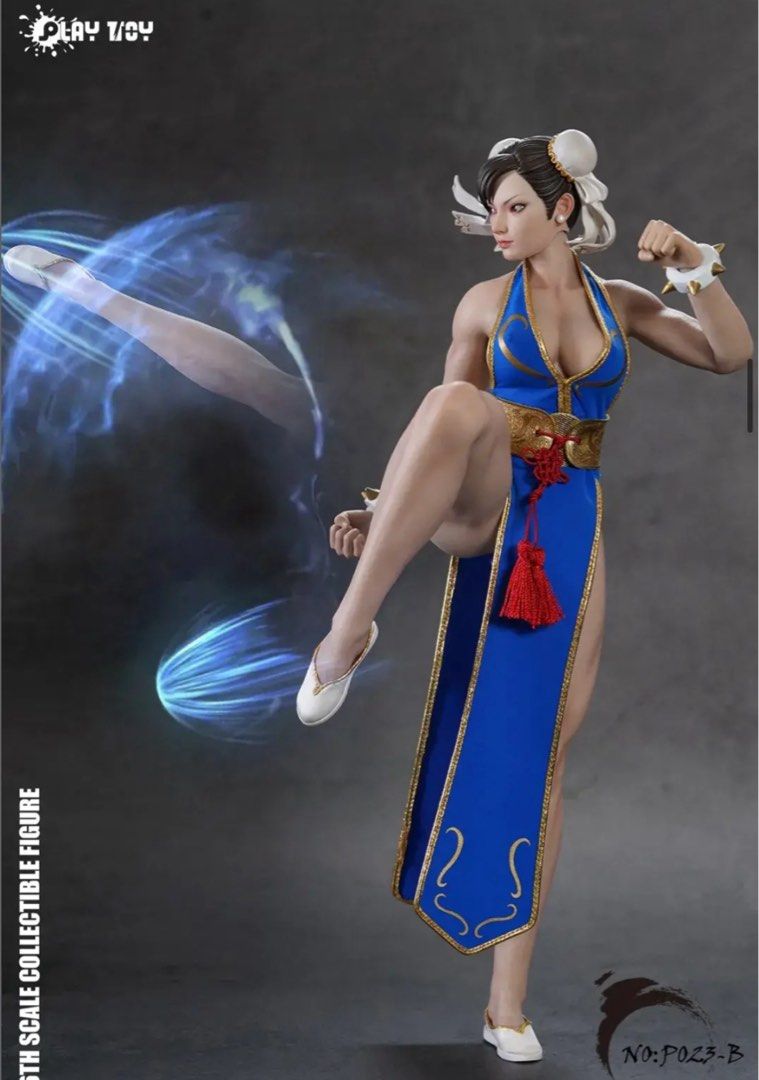 PLAY TOY 1/6 P023A 黑衣版春麗格鬥女神2.0 藍色全新拆出1/6兵人, 興趣