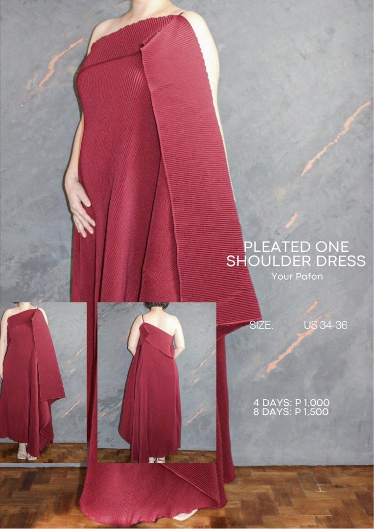 Pleated one shoulder dress (Category: Dresses) located in Quezon City. Submitted by xxx11 (Listing ID 1377270113, Image 1). Description: FOR RENT ✨ Curated looks for rent at IG: @archiv.ph— now on Carousell! Browse & book your fits. 🖤.