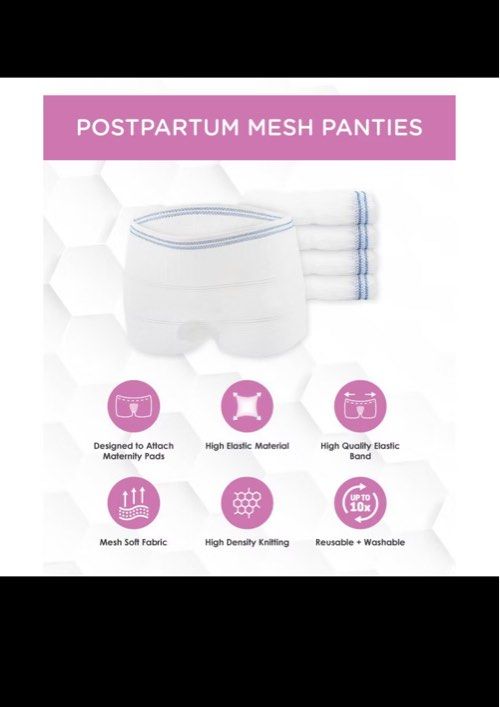 Post Partum Mesh Panties (5pcs - reusable) (Category: Maternity Care) located in Singapore. Submitted by hanielim (Listing ID 1377332591, Image 1). Description: L /XL : 5 pcs ($6) XL/XXL : 5 pcs ($6) Get both sizes for $10 .