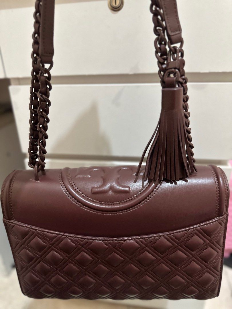 Preloved Tas Tory Burch Fleming Convertible Shoulder Bag (Medium-Wine)