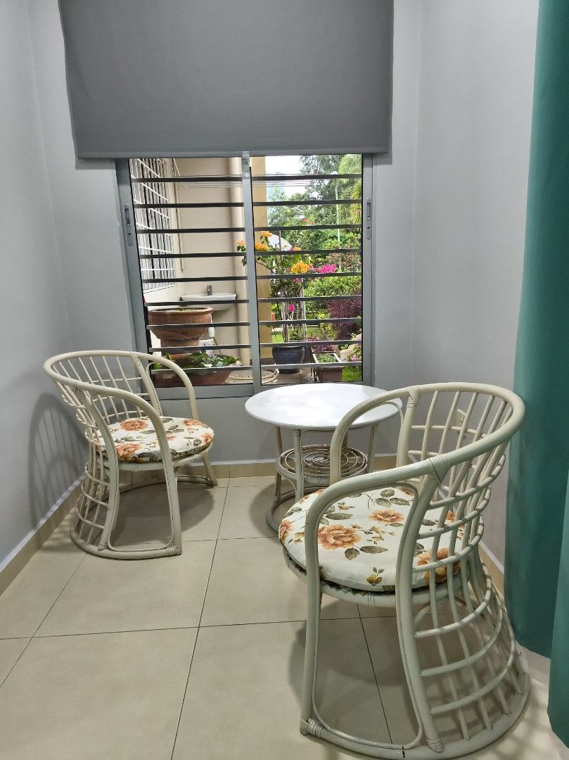 Solid Rattan Coffee Table Set (Category: Tables & Sets) located in Kuala Lumpur. Submitted by lilachydrangea (Listing ID 1377238739, Image 1). Description: Solid Rattan coffee table with 2 arm chairs. Creamy white in colour. Condition 9/10 Self pick up ..