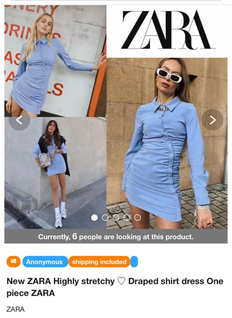 Zara Draped Shirt Dres (Category: Dresses) located in San Fernando. Submitted by wintersummerboutique (Listing ID 1377216340, Image 2). Description: Zara Draped Shirt Dress Xs-Small can fit Width:28 Length:33 Sleeve:23.