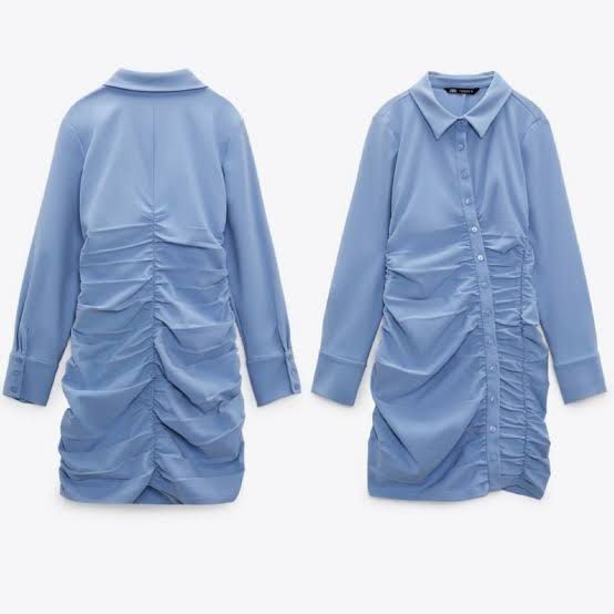 Zara Draped Shirt Dres (Category: Dresses) located in San Fernando. Submitted by wintersummerboutique (Listing ID 1377216340, Image 1). Description: Zara Draped Shirt Dress Xs-Small can fit Width:28 Length:33 Sleeve:23.