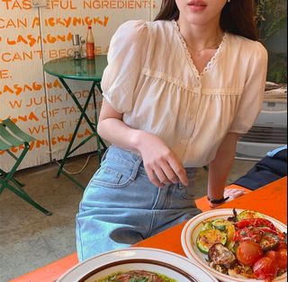 韓國米白麻質短袖恤衫64242861011969110