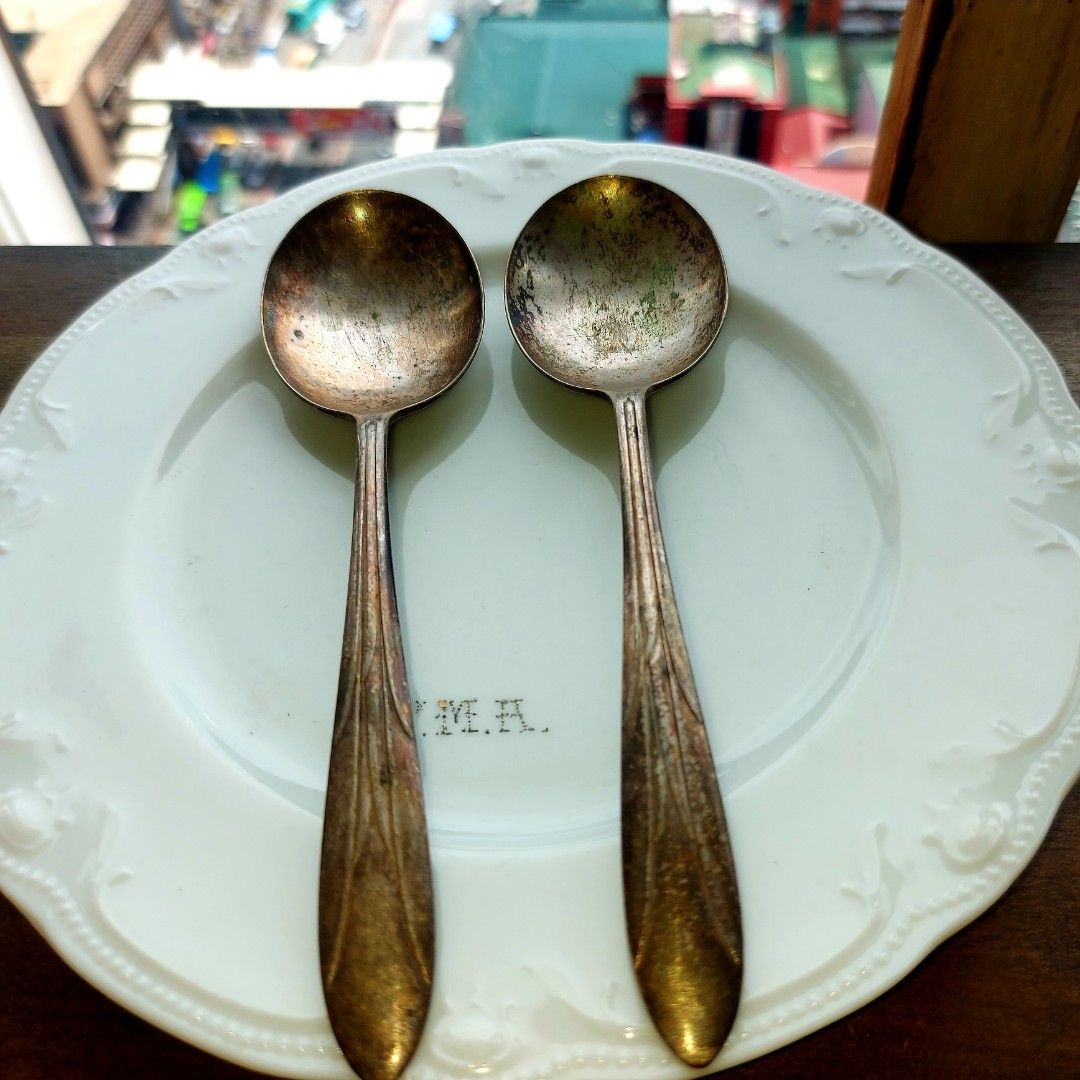 ANTIQUE SILVER SOUP SPOON NATIONAL SILVER CO. A1 (Category: Dinnerware & Cutlery) located in Manila. Submitted by georgina123place (Listing ID 1377454994, Image 2). Description: 2 ANTIQUE SOUP SPOON. National Silver Co. A1. 1930s COLLECTIBLE. The spoons are consistent with those produced by the National Silver Company, specifically silver-plated soup spoons. Maker: The spoons likely originate from the National Silver Company, a known manufacturer