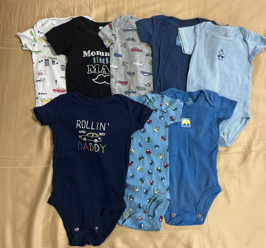 Baby Onesies - Various Brands - Size 0-3Months (Category: Babies & Kids Fashion) located in Singapore. Submitted by amazinglyuseful.things (Listing ID 1377474588, Image 1). Description: Boys Set - $5 Girls Set - $5 Bundle of baby onesies in various colors and patterns. Includes short-sleeved and long-sleeved options. All are in good condition, perfect for everyday wear. Sizes appear to be for 0-3 months..