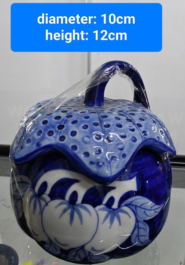 Blue and White Ceramic Jar with Handle