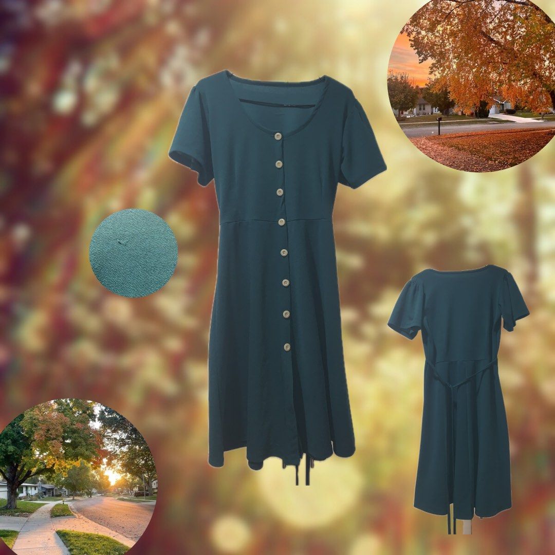 Blue Green Midi Suburban Button Dress (Category: Dresses) located in Quezon City. Submitted by arttstuff (Listing ID 1377488667, Image 1). Description: ❀ well-used, check the picture for the damaged area at the back of the dress ❀ perf for tall girls (i’m 5’5 & it’s up to my calves !) ❀ very flattering for our arms bc of the cut <3 .