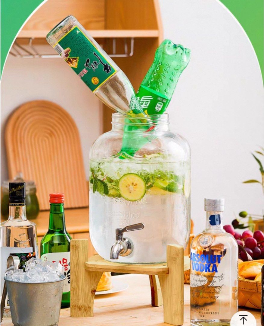 Glass Dispenser with Wooden Stand （2bottle）