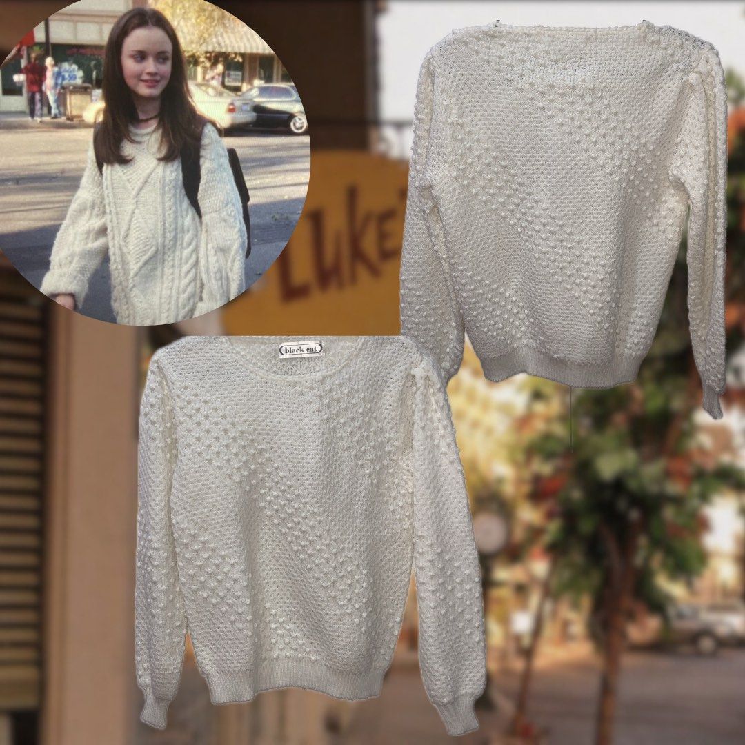 HQ Rory Gilmore White Sweater (Category: Longsleeves) located in Quezon City. Submitted by arttstuff (Listing ID 1377487052, Image 1). Description: ❀ can fit s-m frames ❀ like new, only used once ❀ expect it to be itchy in the arm area.