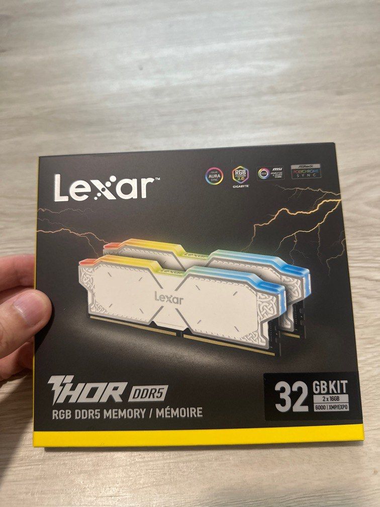 Lexar Thor DDR5 16GBx2 (Category: Computer Parts) located in Singapore. Submitted by jiweiwei (Listing ID 1377437347, Image 2). Description: used for one month as a backup while waiting for my new ram to arrive. bought locally and comes with receipt . 32GB DDR5 RAM.