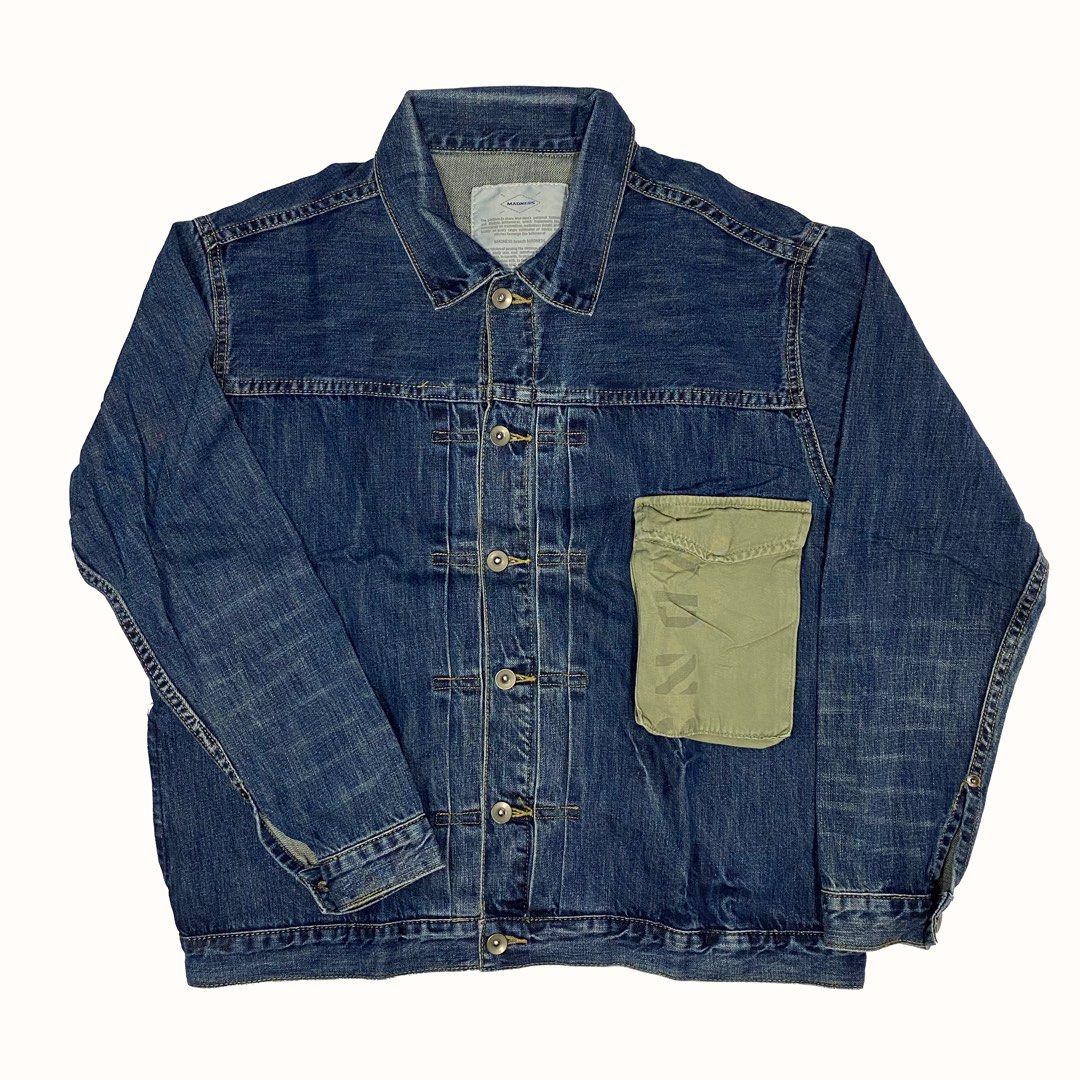 Madness Mil-Pocket Denim Jacket (Category: Coats, Jackets and Outerwear) located in Quezon City. Submitted by threadsunearthed (Listing ID 1377556338, Image 1). Description: Madness Mil-Pocket Denim Jacket Military/ Army / M65 / OG107 / Baker / Amekaji Size on tag M Width: 22 Length: 26 •Great condition •Washed •signs of usage, broken metal thingy @ the back •Color rate: 8.5/10 ₱1,280 .