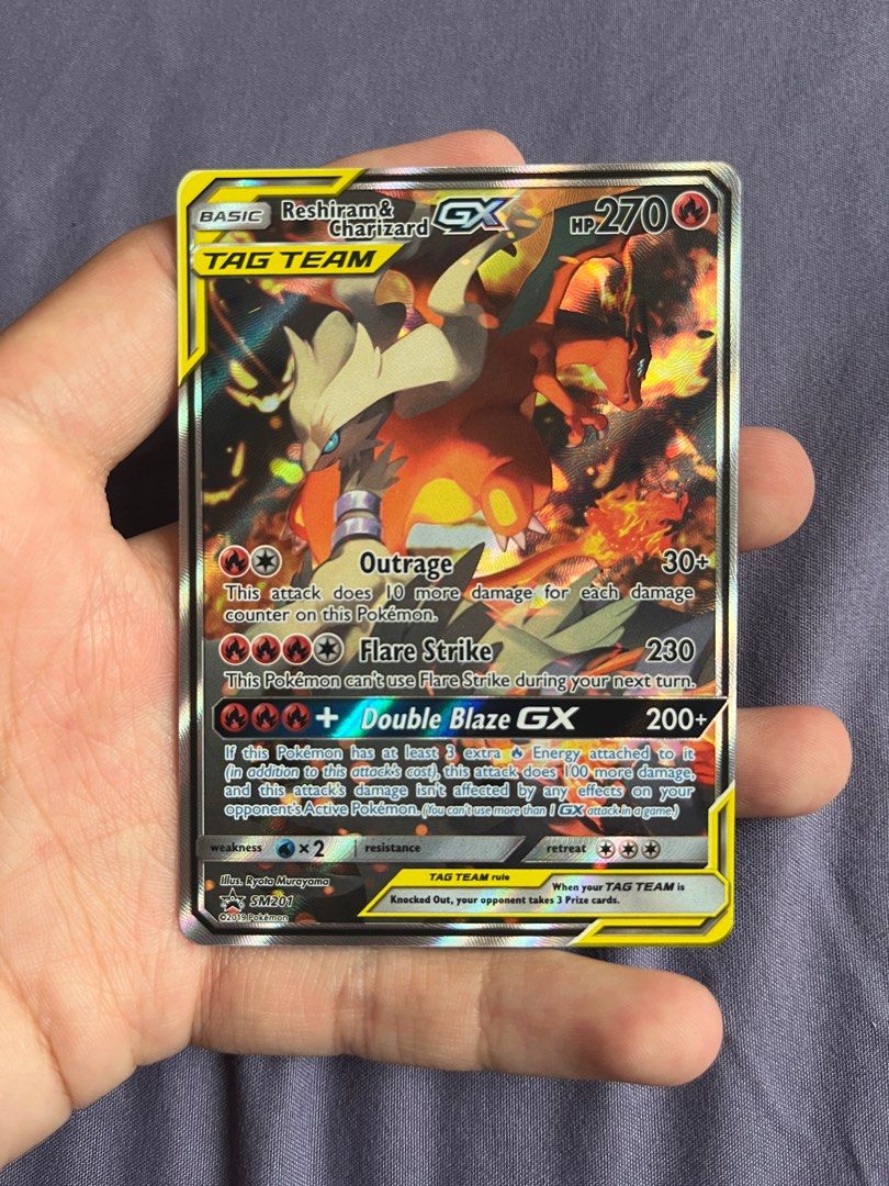 Pokemon SM201 Full Art Reshiram & Charizard GX Ultra Rare Promo Card - Lightly Played Pokemon SM201 Full Art Reshiram & Charizard GX Ultra Rare Promo Card - Lightly Played