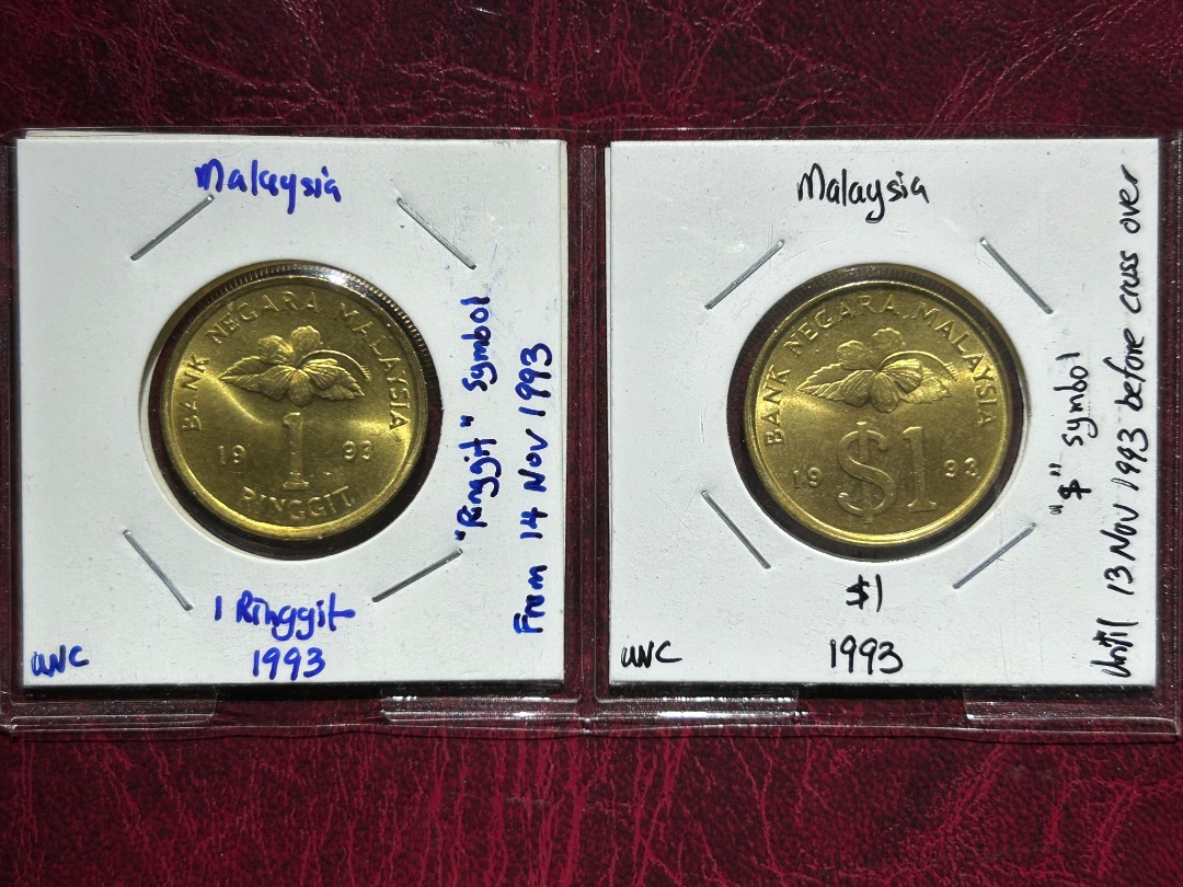 rm1 keris 1993 bunga raya $1 pair 2nd series 1 dollar siri 2 satu ...
