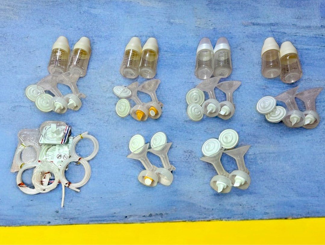 Spectra dual breast pump accessories (Category: Breastfeeding & Bottle Feeding) located in Singapore. Submitted by nikitaasthana (Listing ID 1377382741, Image 1). Description: Some of the items shown in picture have been already given away, list of remaining items below: -1 pair of Spectra original bottles with caps -1 pair of 15 size flanges -1 pairs of 19 size flanges -1 pair of 28 size flanges .