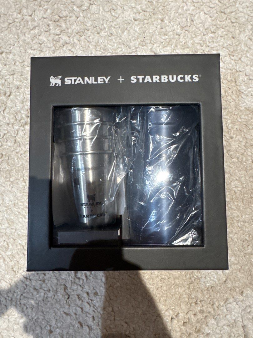Stanley + Starbucks Tumbler Set (Category: Water Bottles & Tumblers) located in Singapore. Submitted by lnx2323 (Listing ID 1377511513, Image 1). Description: - Very rare set - Brand new Stanley + Starbucks tumbler set - Includes a set of small stainless shot glasses - Comes in original packaging - Perfect for gifting or personal use.