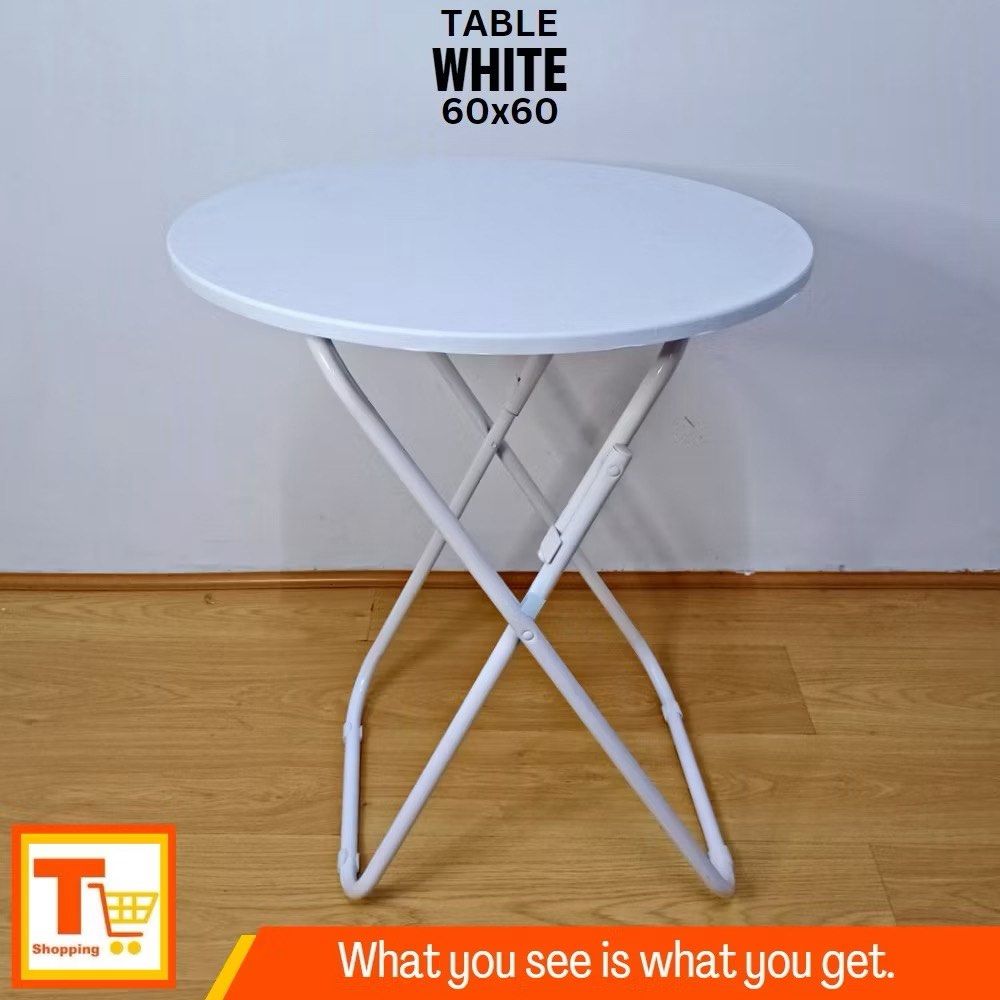 White Foldable Round/Circle Table 60x60 (Category: Tables & Sets) located in Manila. Submitted by twabkeve (Listing ID 1377468666, Image 1). Description: I have 2pcs — 2 for ₱1,300 RFS: Decluttering.