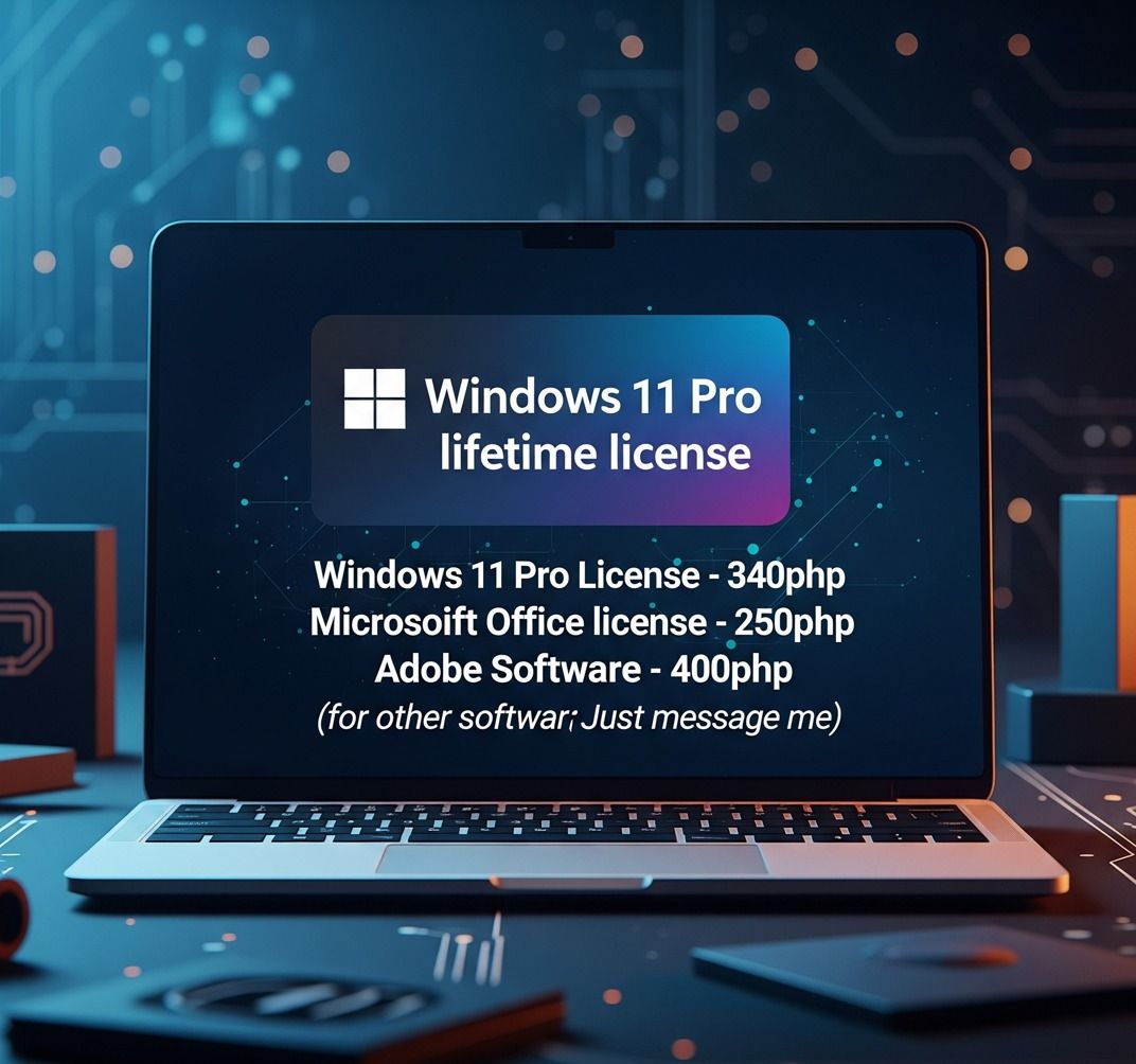 Windows 11 Pro Lifetime License& Other Software License (Category: Office & Business Technology) located in Silang. Submitted by ._william (Listing ID 1377427178, Image 1). Description: Windows 11 Pro - 340 Microsoft Office/365 - 250 Adobe Software w/ license - 400 other software license, just message me.