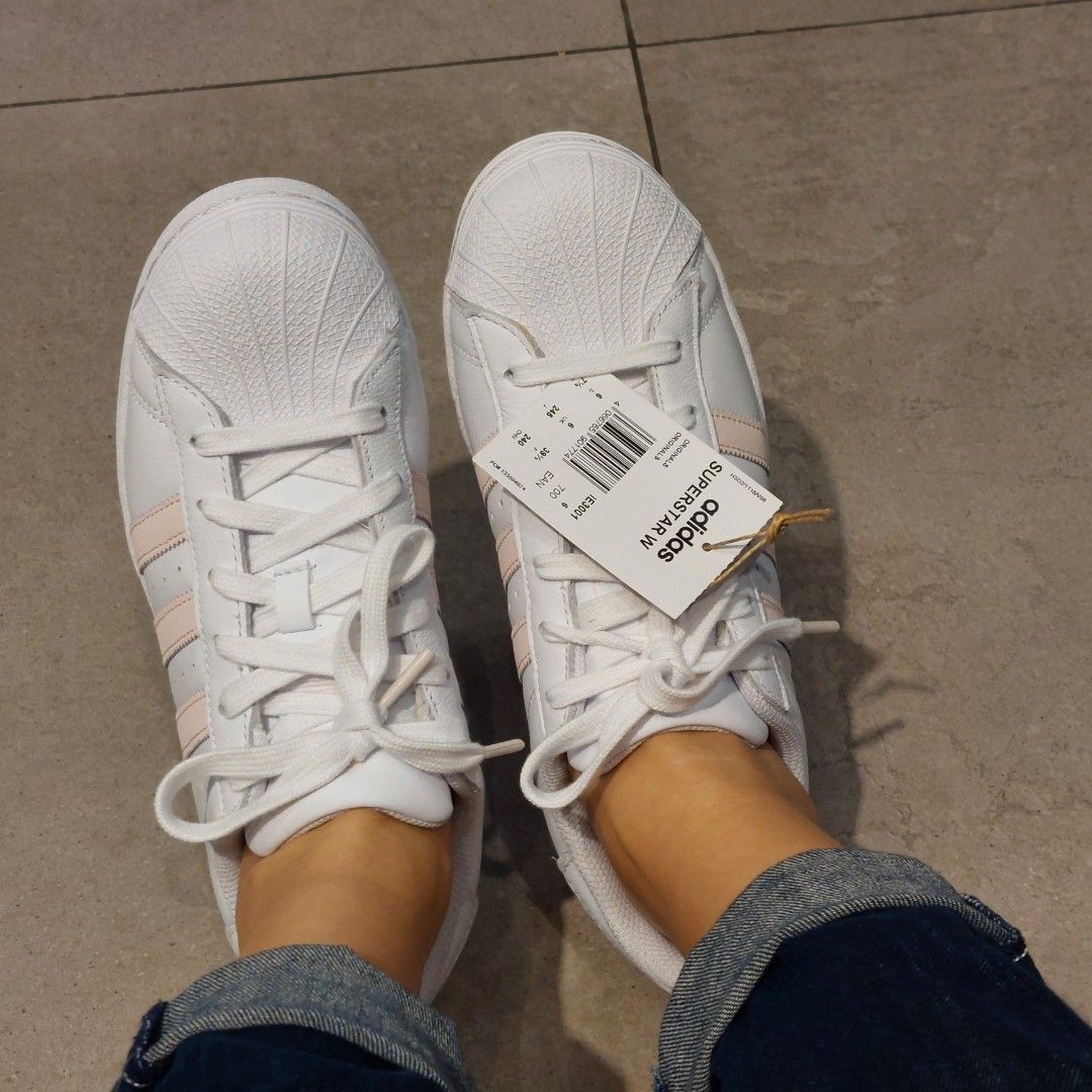 With Pink Stripes Superstar White And Pink Womens Adidas Originals  Superstar 