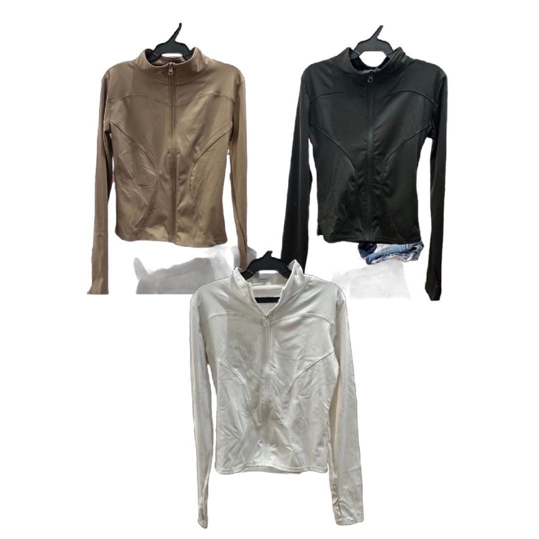 Activewear (Set of 3) (Category: Activewear) located in Manila. Submitted by pianonobread (Listing ID 1377563105, Image 1). Description: Jacket in Tan - S Jacket in White - S Jacket in Black - XS Sold as a set only! wont be entertaining lowballers for this.