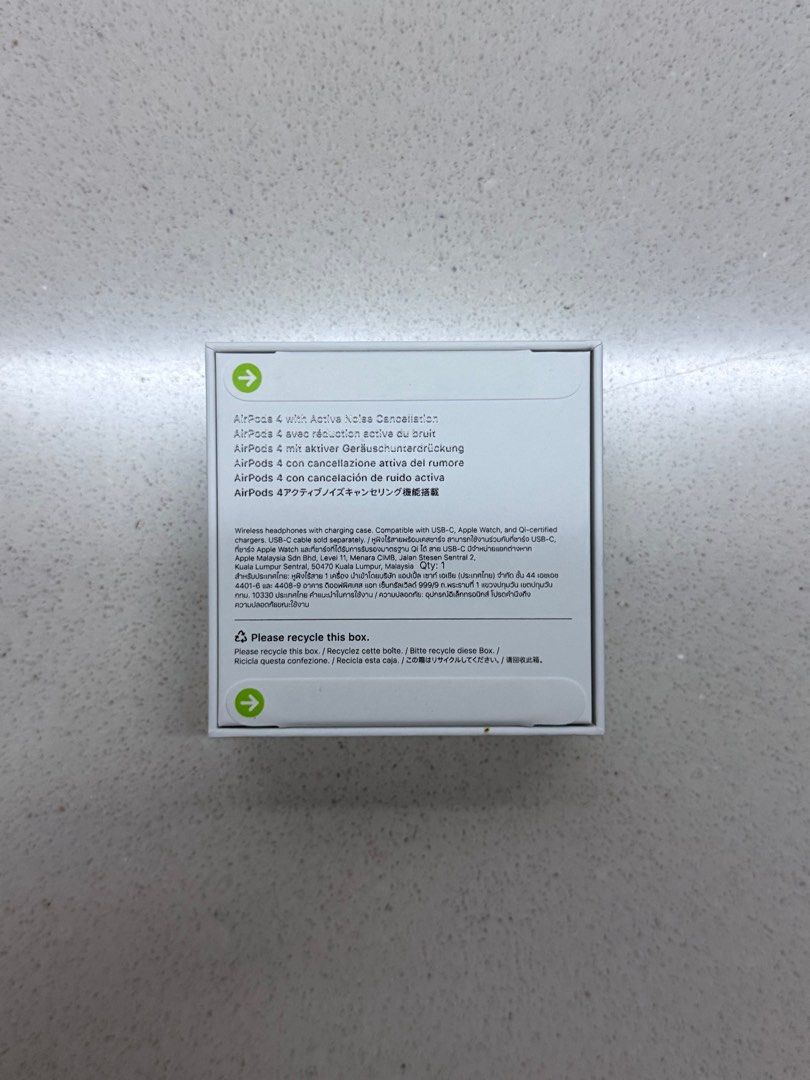 AirPods 4 with Active Noise Cancellation (Apple/ANC) (Category: Earphones) located in Singapore. Submitted by snaplistsell (Listing ID 1377728091, Image 3). Description: - 100% authentic (slide 2) - Brand new in box with tags intact (slide 3) - Comes with Apple bag (slide 4) - U.P. S$249.00 (last slide).