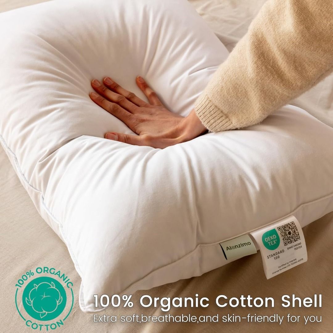Alanzimo Goose Feather Down Pillows Queen Size Set of 2, Luxury Soft Feather Down Pillow for Sleeping, 600TC 100% Cotton Cover Hotel Collection Bed Pillows for Back, Stomach or Side Sleepers 20x28 (Category: Bedding & Towels) located in Singapore. Submitted by dealshark.com (Listing ID 1377627240, Image 2). Description: Soft/Medium Bed Pillows -- Single pack or 2 pack bed pillows are available for your choice. This product includes TWO QUEEN SIZE