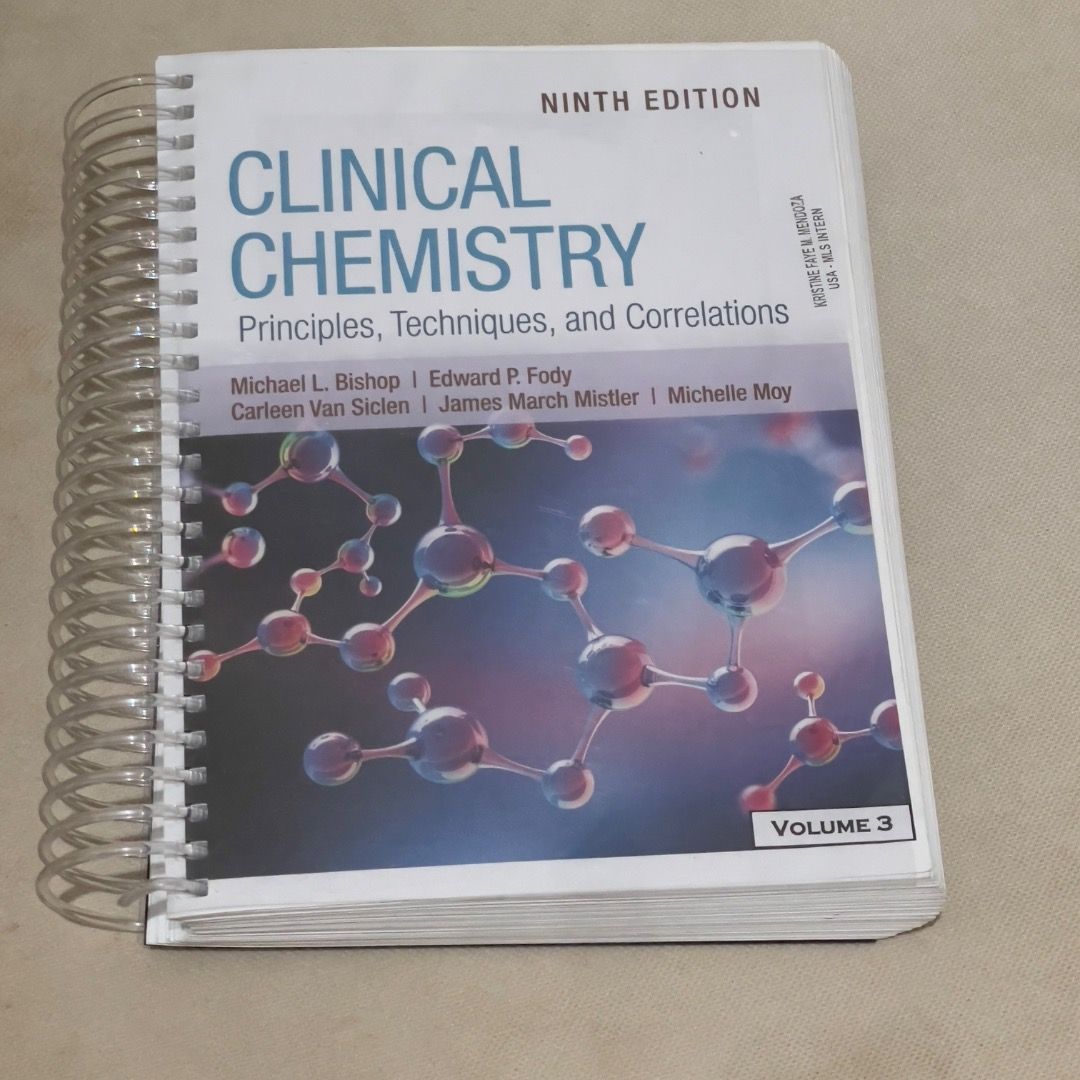 Bishop Clinical Chemistry Medtech Book (Category: Textbooks) located in Iloilo. Submitted by fmmchr (Listing ID 1377612222, Image 3). Description: Bishop Clinical Chemistry Ninth Edition - Little to no writings and highlights inside - Three Volumes (279 each, 549 if all) - Coil Ringbind Notebook Size - Shipping fee is shouldered by the buyer - Price is negotiable if buying 3-5 books.