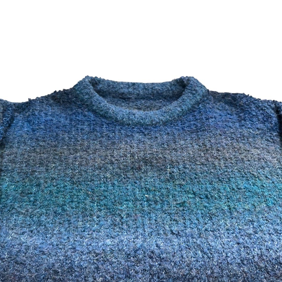 Blue oversized longsleeves fluffy knit sweater (Category: Longsleeves) located in Calamba. Submitted by natikalachuchi (Listing ID 1377667320, Image 3). Description: Fits: S-XL Waist: 50” Length: 22.5”.