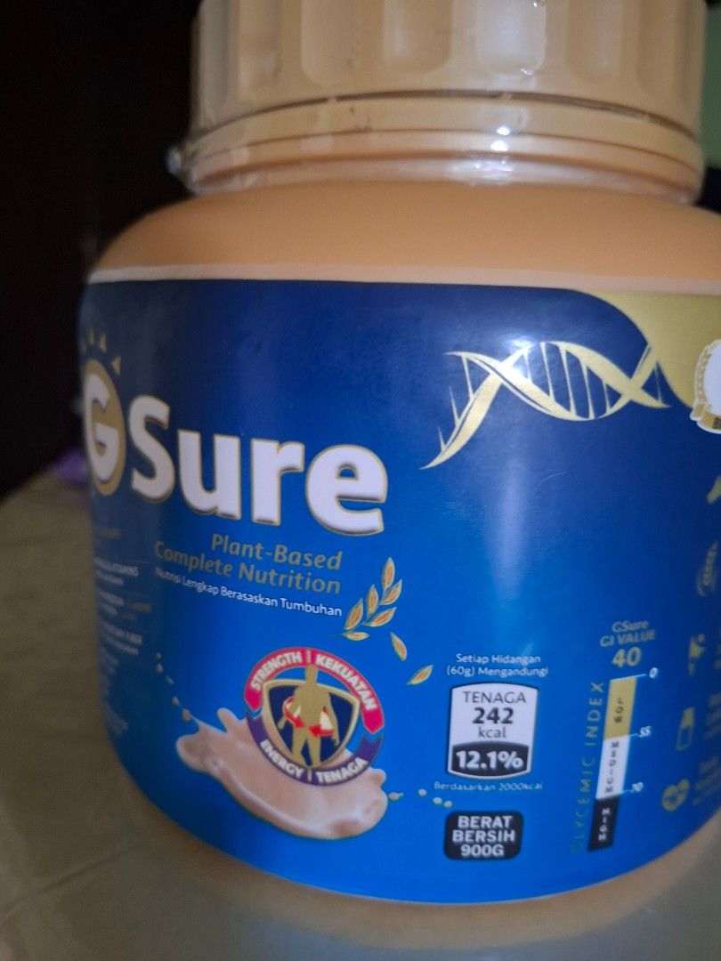 G Sure Plant-Based Complete Nutrition (Category: Sports & Fitness Nutrition) located in Singapore. Submitted by prisa711 (Listing ID 1377576027, Image 2). Description: - G Sure plant-based complete nutrition - High in calcium - Gluten-free - Lactose-free - Net weight: 500g - Expiry date: 01/08/2027 - Perfect for a healthy diet 900g.