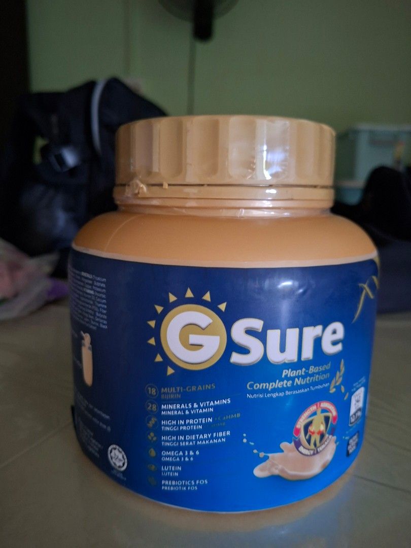 G Sure Plant-Based Complete Nutrition (Category: Sports & Fitness Nutrition) located in Singapore. Submitted by prisa711 (Listing ID 1377576027, Image 1). Description: - G Sure plant-based complete nutrition - High in calcium - Gluten-free - Lactose-free - Net weight: 500g - Expiry date: 01/08/2027 - Perfect for a healthy diet 900g.