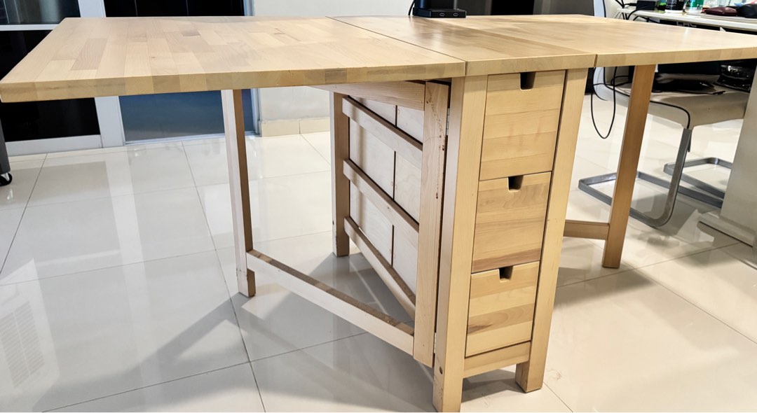 IKEA Norden Gateleg Table with Drawers, Furniture & Home Living ...