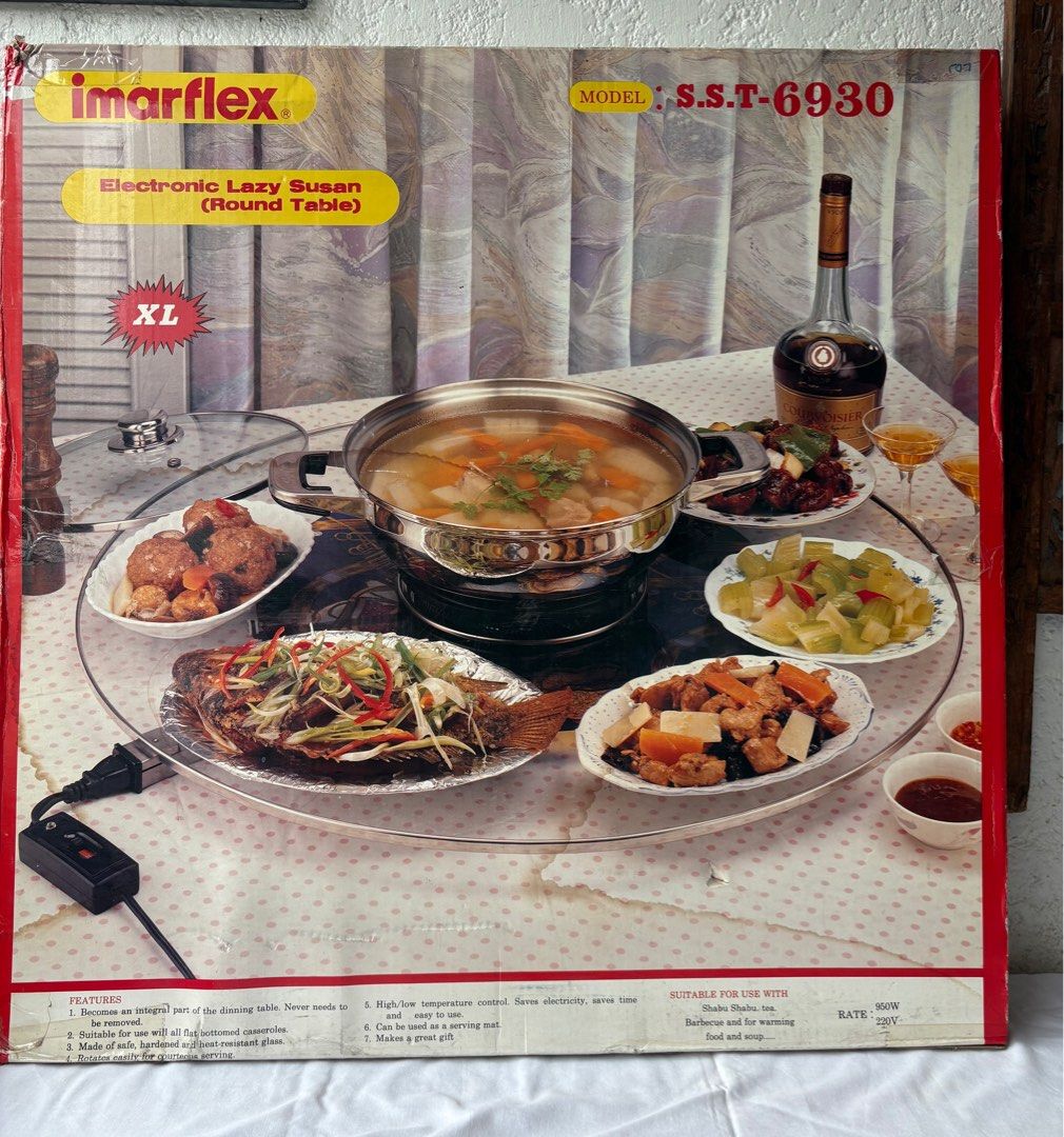 Imarflex Electronic Lazy Susan (Round Table) SST-6030 XL (Category: Cookware & Accessories) located in Paranaque City. Submitted by turnintocash (Listing ID 1377753779, Image 1). Description: unused 220V 950W old / damaged box as-is location- Paranaque payment- BPI or Gcash.