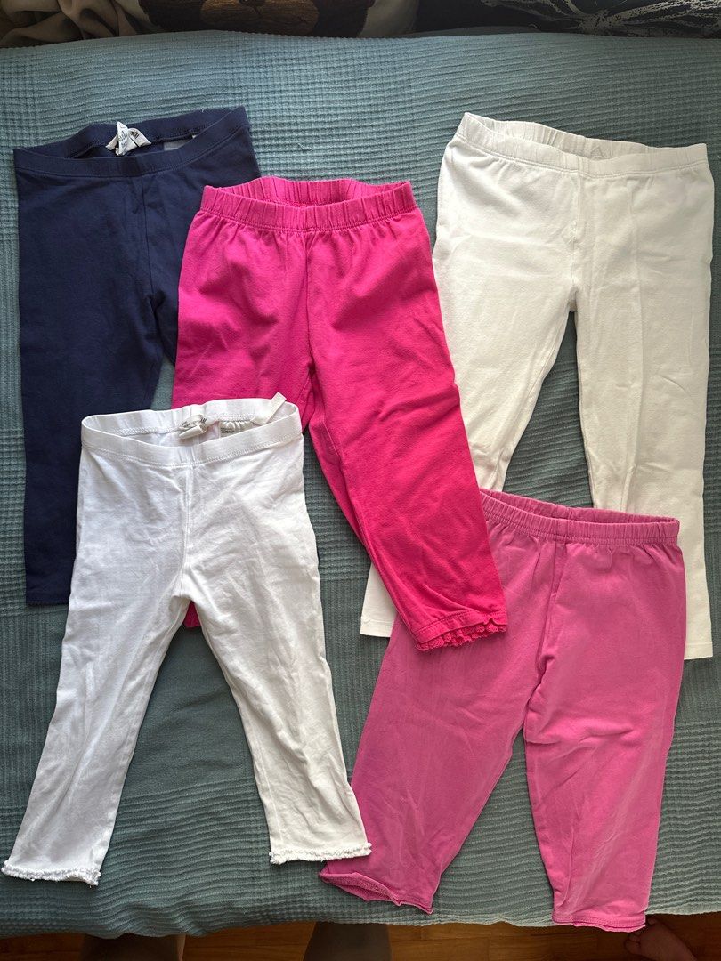 Kids' Leggings Bundle for 6-7y (Category: Babies & Kids Fashion) located in Singapore. Submitted by beleonessa86 (Listing ID 1377607998, Image 1). Description: Bundle of kids' leggings in various colors: pink, white, and navy. The leggings appear to be in good condition, suitable for everyday wear. Perfect for mixing and matching with different outfits. Selling as a bundle..
