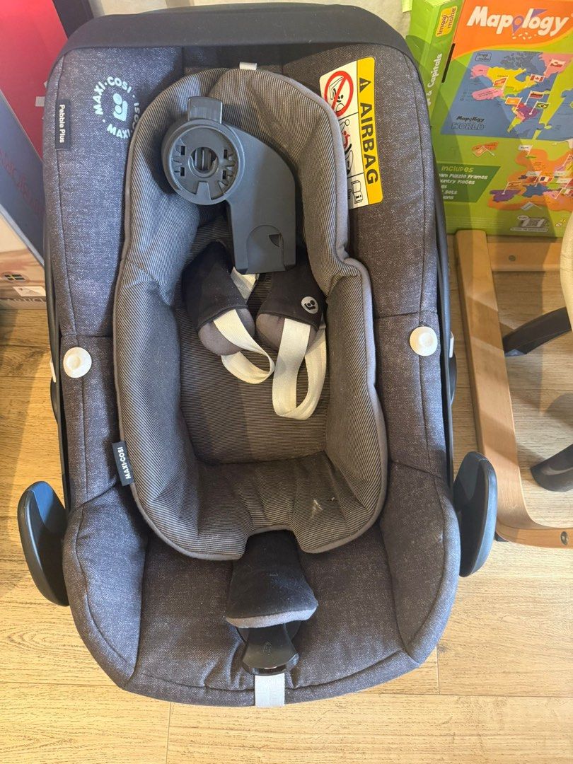 Maxi-Cosi Pebble Plus Car Seat (Category: Car Seats) located in Singapore. Submitted by yanibunny (Listing ID 1377683015, Image 2). Description: Used Maxi-Cosi Pebble Plus car seat in good condition. Suitable for newborns up to approximately 12 months. Features a comfortable design and easy installation. Includes all original parts. Minor signs of use, but overall well-maintained and ready for use. Bought in 2020. Condition 8/10. Fits onto Quinny
