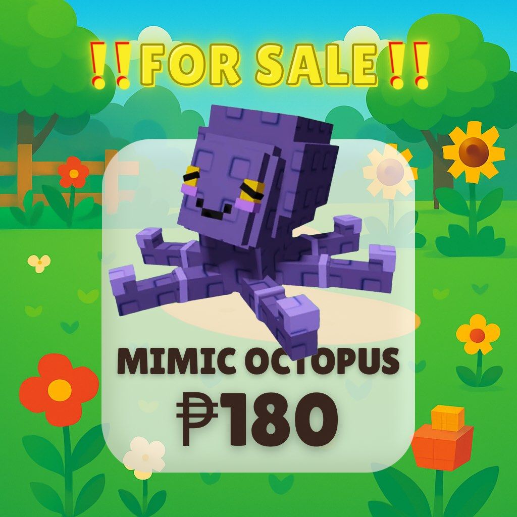 Mimic Octopus - Grow a Garden (Category: In-Game Products) located in Davao. Submitted by chuxrei (Listing ID 1377606961, Image 1). Description: ୨୧ ‧₊˚ 𝐅𝐨𝐫 𝐒𝐚𝐥𝐞 !! ✧˚ ༘ 📌 𝐌𝐨𝐝𝐞 𝐨𝐟 𝐏𝐚𝐲𝐦𝐞𝐧𝐭: 𝐆𝐂𝐚𝐬𝐡 𝐎𝐧𝐥𝐲 🪄 𝐂𝐡𝐞𝐜𝐤 𝐦𝐲 𝐅𝐁 𝐏𝐚𝐠𝐞: 𝐑𝐚𝐢𝐧𝐞 𝐅𝐚𝐞𝐫𝐢 ✿ ⛔ 𝐒𝐭𝐫𝐢𝐜𝐭𝐥𝐲 𝐍𝐨𝐭 𝐆𝐨𝐢𝐧𝐠 𝐅𝐢𝐫𝐬𝐭 !!.