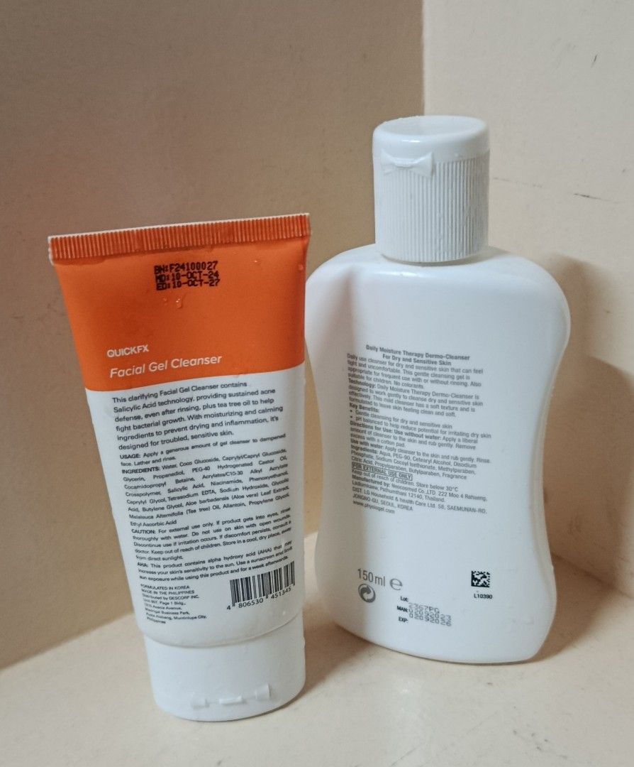 Physiogel Cleanser Pimple Eraser (Category: Face Care) located in Navotas City. Submitted by rainepreloved (Listing ID 1377676345, Image 2). Description: Cleansers RFS: I changed my whole skincare routine 😚 All binili ko sa mall 🌟 1) Physiogel Cleanser ✅️ Exp: Feb 2026 ✅️ Price : 190 + sf ✅️ Used only twice, madami pa 'to. I sweaaaar ✅️ Condition: Very Good 2) Pimple Eraser ✅️ Exp: Oct 2027 ✅️ Price : 150 + sf ✅️ Used thrice, madami pa din ✅️ C