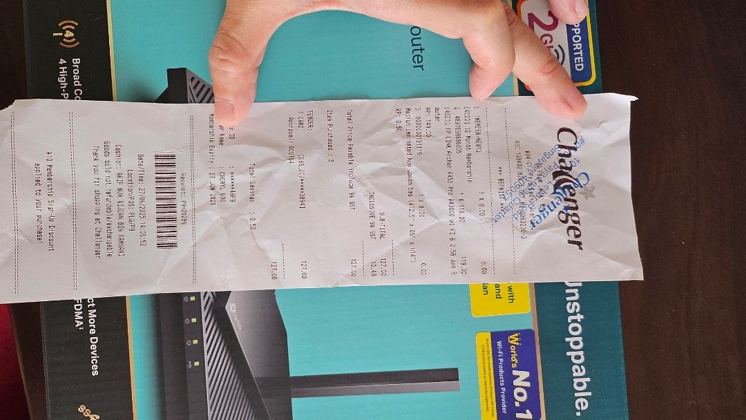 TP-Link Archer AX3000 Wi-Fi 6 Router (Category: Networking) located in Singapore. Submitted by bberry1106 (Listing ID 1377595396, Image 2). Description: - Brand new TP-Link Archer AX3000 Wi-Fi 6 Router - Comes with original box, power adapter. - Supports 2.5G port & EasyMesh Bought it on 28 Jun and found it not suitable for my current setup. So posting this on 29 Jun. Self collection from 1 Kampong kayu road or Raffles Place MRT.