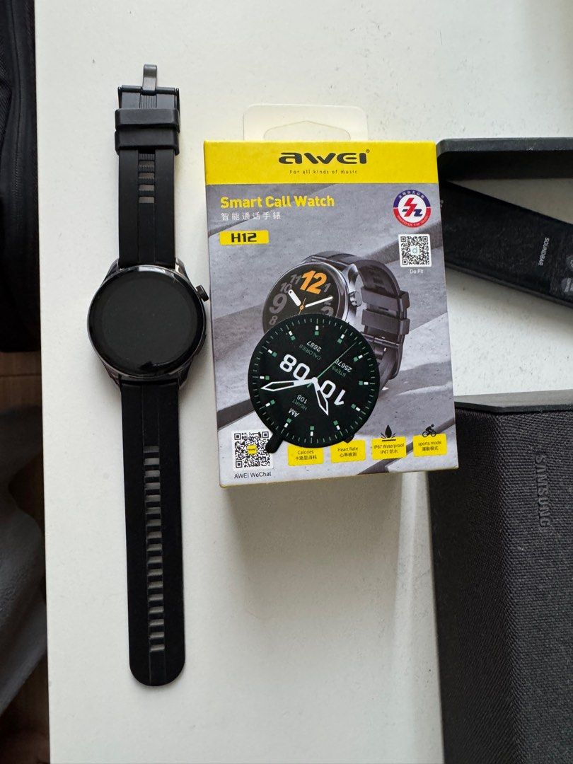 Fast deal Awei smart call watch h12 (Category: Wearables & Smart Watches) located in Cavite. Submitted by preloved_mommyandkidsph (Listing ID 1372767175, Image 2). Description: Complete set With box and charger Used once Great brand new condition .