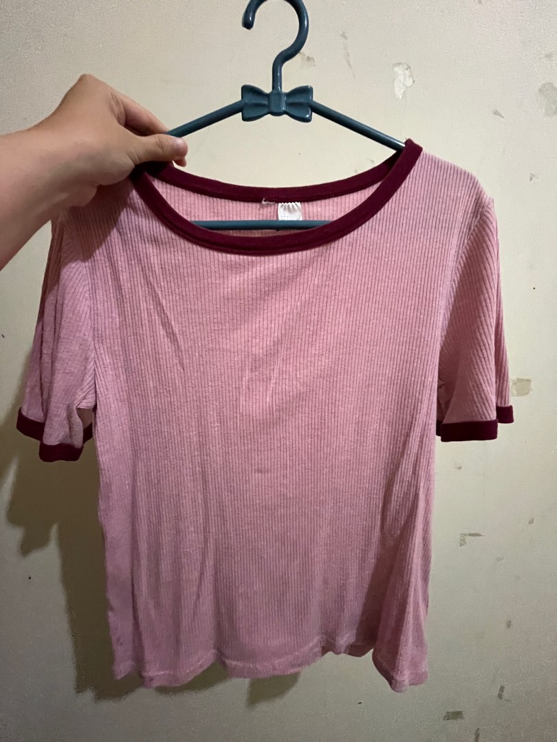 H&M DIVIDED ORIGINAL Ribbed T-Shirt Old Rose Ladies Womens Rib