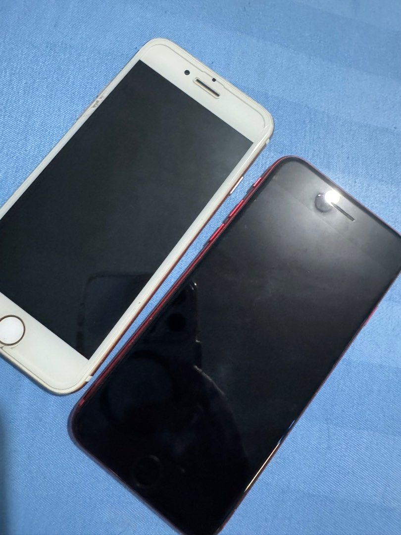 IPHONE 8 red & IPHONE 6 pink (Category: iPhone 8 Series) located in Manila. Submitted by chskaiode (Listing ID 1372804306, Image 2). Description: (Pink) Iphone 6 - issue home button, crack sa front PHP 1,500 (Red) Iphone 8 - issue battery only PHP 3,000 BUNDLE 4,300 for two.