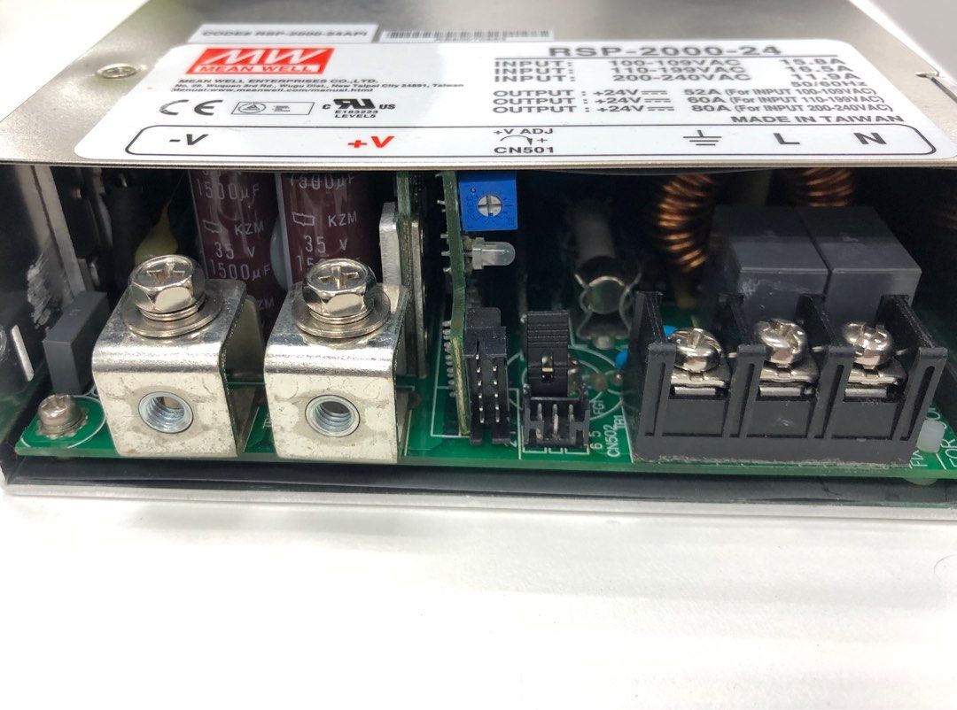 Mean Well RSP-2000-24 power supply (Category: Other Accessories) located in Singapore. Submitted by ot-overtime (Listing ID 1372668087, Image 3). Description: 24V 80A 1.92 kW output power supply Used once for a DIY project Meter in last photo NOT included View and deal at my block only For data sheet, do refer to https://sg.element14.com/mean-well/rsp-2000-24/power-supply-ac-dc-24v-80a/dp/3002768 .