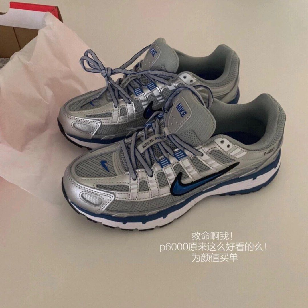 Nike P-6000 Laser Blue 金屬銀藍復古慢跑鞋, 她的時尚, 鞋類, 運動鞋