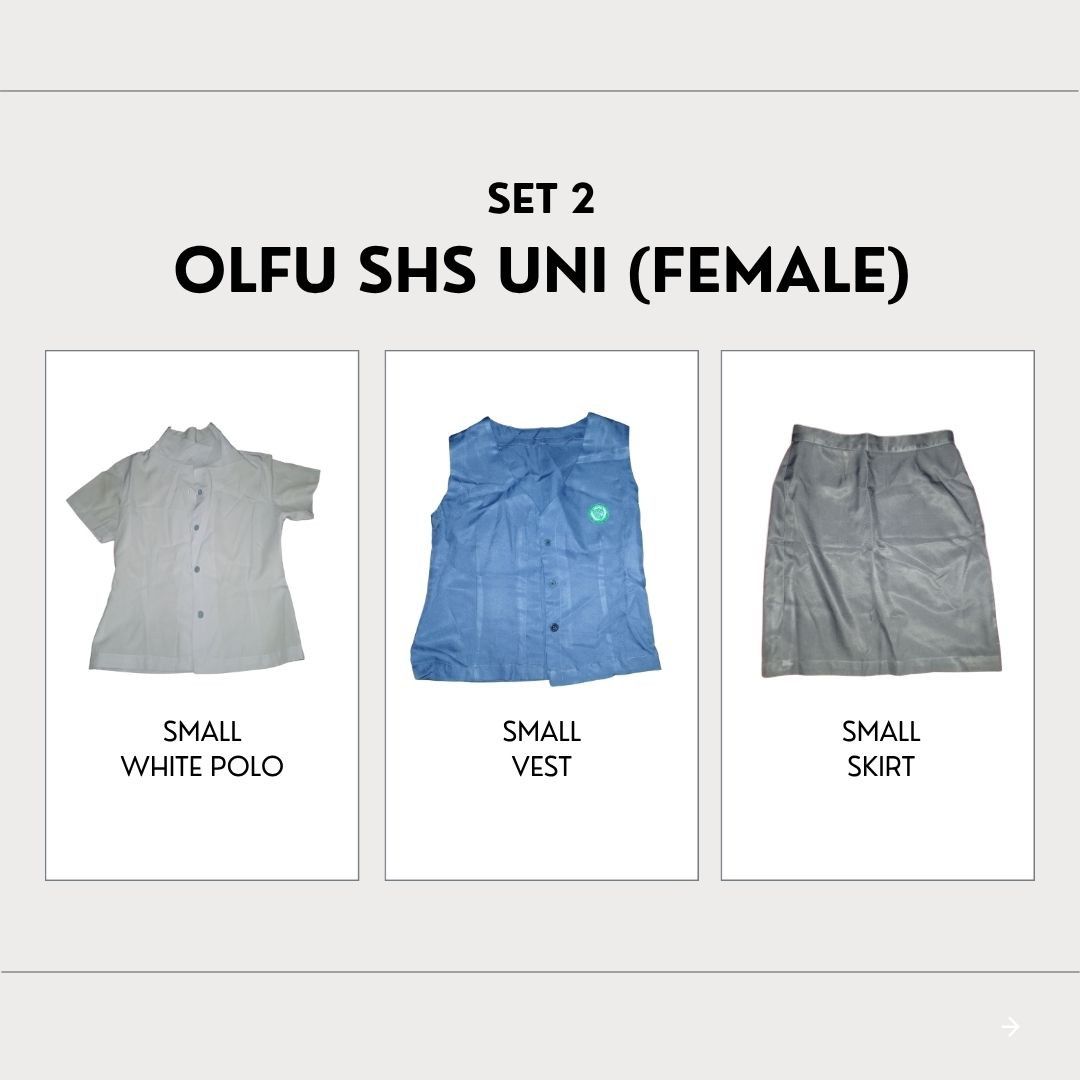 OLFU SHS UNIFORM (Category: Others Tops) located in Manila. Submitted by watermelomin (Listing ID 1372748802, Image 2). Description: FOR SALE: SHS OLFU UNIFORM 📍Location: QC Area 🚚 Delivery via Lalamove only (Buyer shoulders delivery fee) SET 1 – PHP 500 • Small White Polo • Medium Vest • Small Skirt (36 cm / 14 in) SET 2 – PHP 500 • Small White Polo • Small Vest • Small Skirt (36 cm / 14 in) ✨ I also have an extra white polo available. If you 