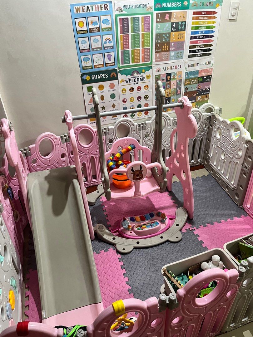 Play Pen and Swing For Rent (Category: Infant Playtime) located in Quezon City. Submitted by maria_jing (Listing ID 1372667385, Image 1). Description: For Rent Playpen, Slide, Swing Good for: -birthday parties -picnic -rough play Playmats included.