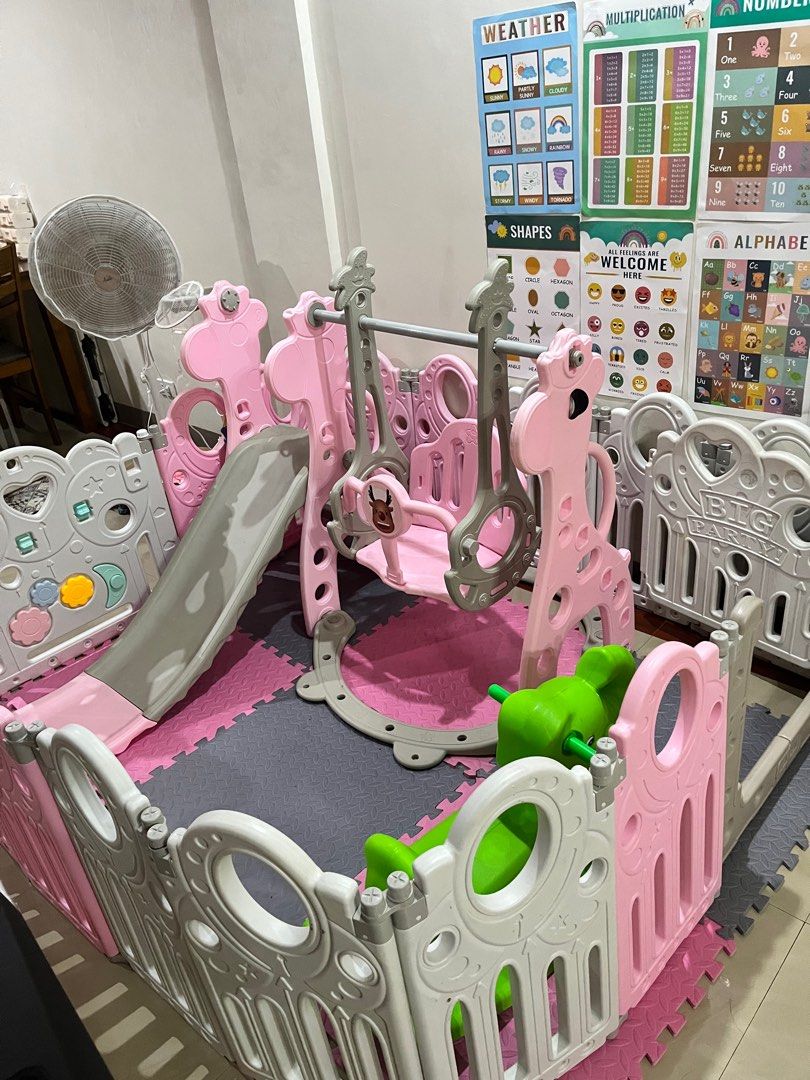 Play Pen and Swing For Rent (Category: Infant Playtime) located in Quezon City. Submitted by maria_jing (Listing ID 1372667385, Image 2). Description: For Rent Playpen, Slide, Swing Good for: -birthday parties -picnic -rough play Playmats included.