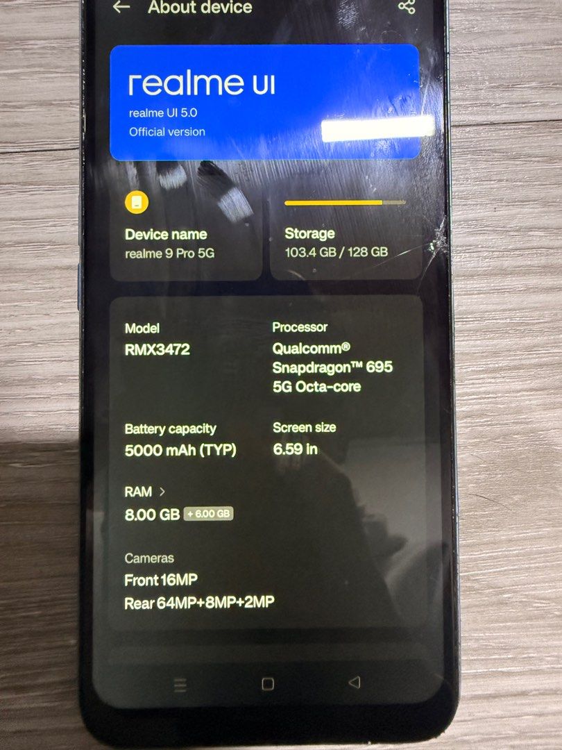 REALME 9 PRO 5G (Category: Realme) located in Manila. Submitted by amanoma2345 (Listing ID 1372795127, Image 1). Description: REALME 9pro 5G 8/128 Gb Basag LCD pero di nakakapekto san performance .