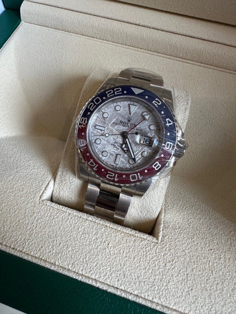 Rolex GMT-Master II Meteorite 126719BLRO (Category: Luxury Watches) located in Manila. Submitted by seikowatchfactory (Listing ID 1372702922, Image 2). Description: Contact: +639178302158 sms/viber/whatsapp/telegram Specifications: Year of Production: 2023 Condition: Brand New Unworn Brand: Rolex Model: GMT Master 2 Reference Number: 126719BLRO Pepsi Case and Bracelet Material: White gold Meteorite Dial Case Diameter: 40mm Sapphire Crystal Automa